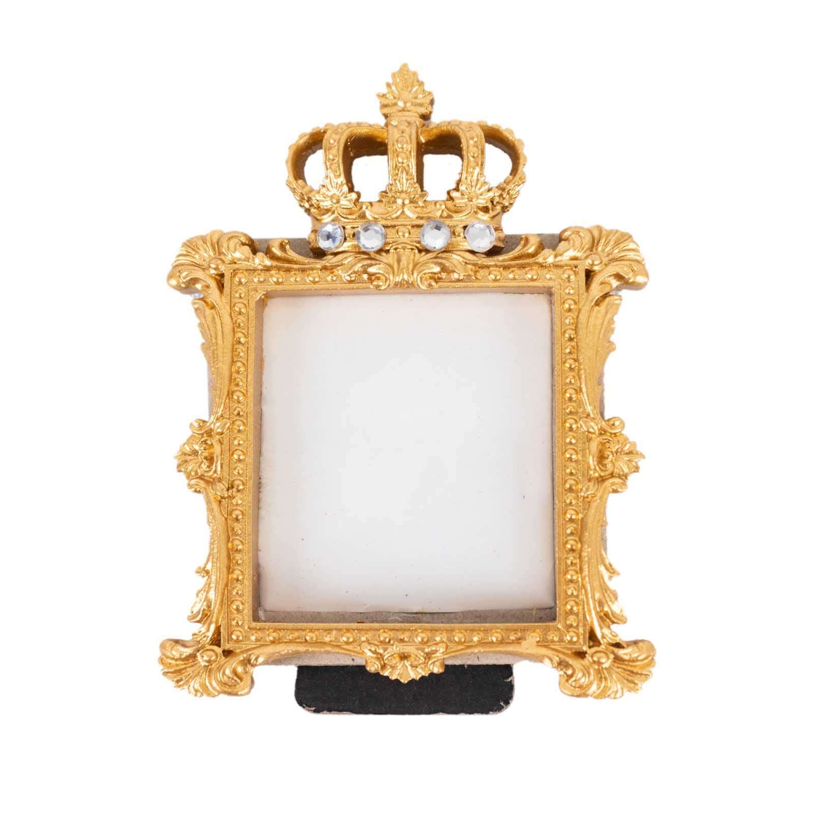 4 Pack Gold Resin Royal Crown Square Party Favors Picture Frame, Baroque Wedding Place Card Holders - 3.5