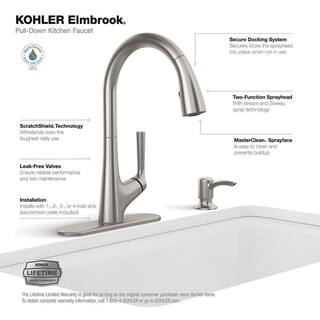 KOHLER Elmbrook Single-Handle Pull-Down Sprayer Kitchen Faucet in Vibrant Stainless K-R22968-SD-VS