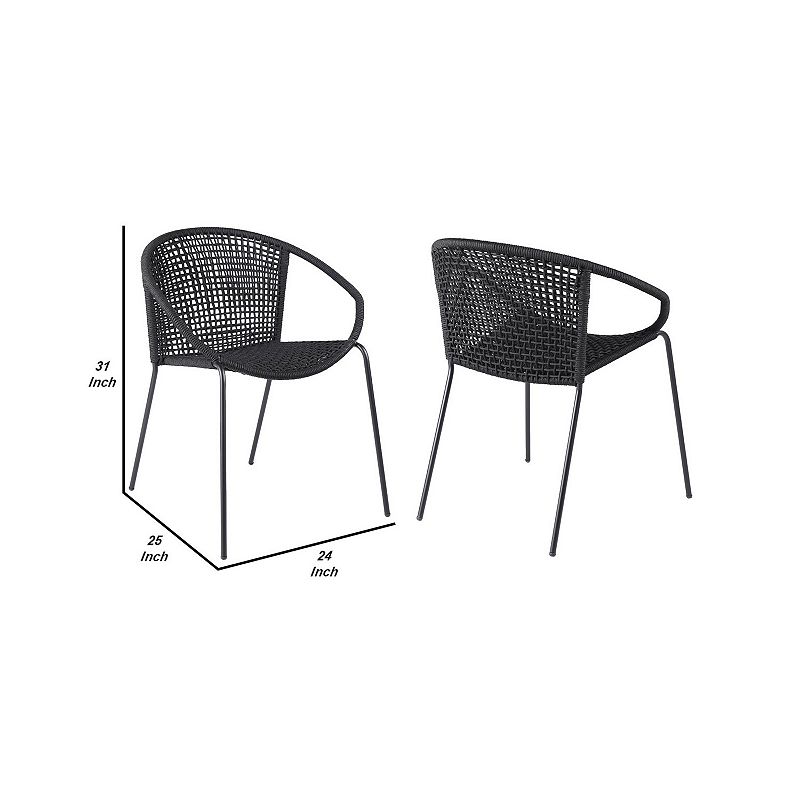 Dining Chair with Interwoven Geometric Seat and Back， Set of 2， Black