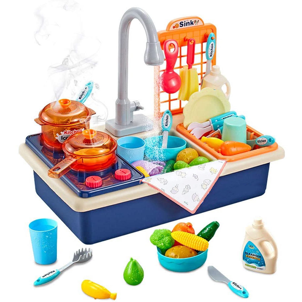 Joyabit Pretend Play Kitchen Sink Toys with Utensils Tableware Accessories for Kids Toddlers