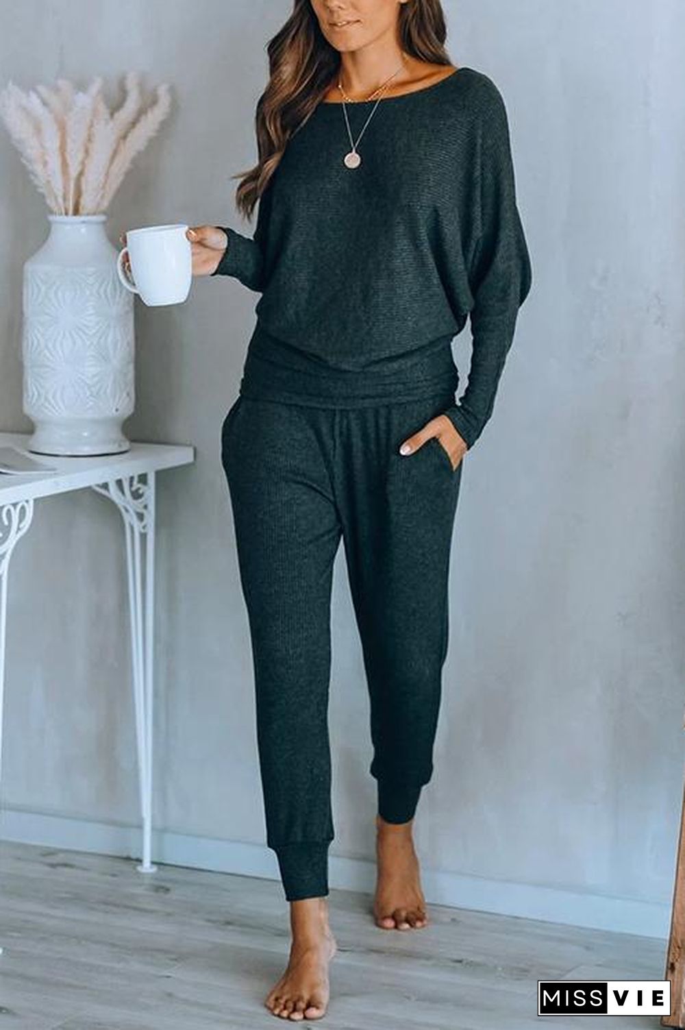 Batwing Long Sleeves Top and Long Pants Loungewear Set