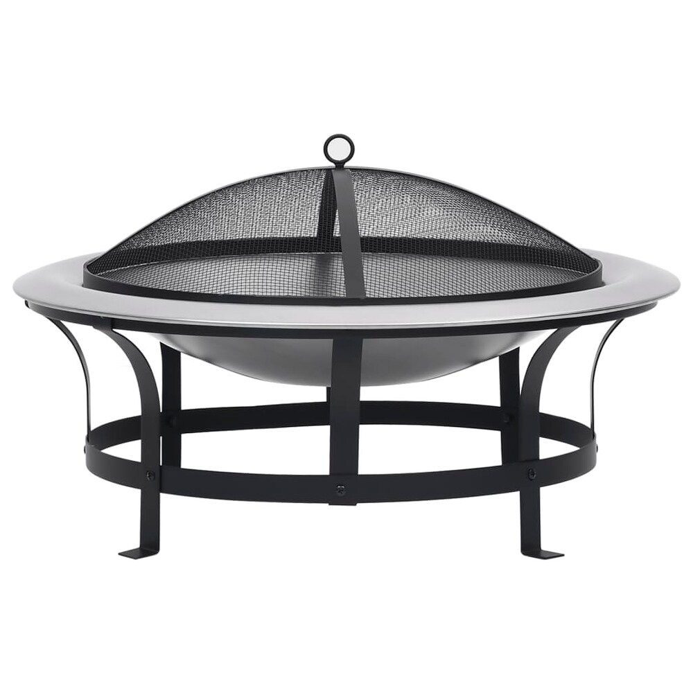 vidaXL Outdoor Fire Pit with Grill Stainless Steel 29.9\