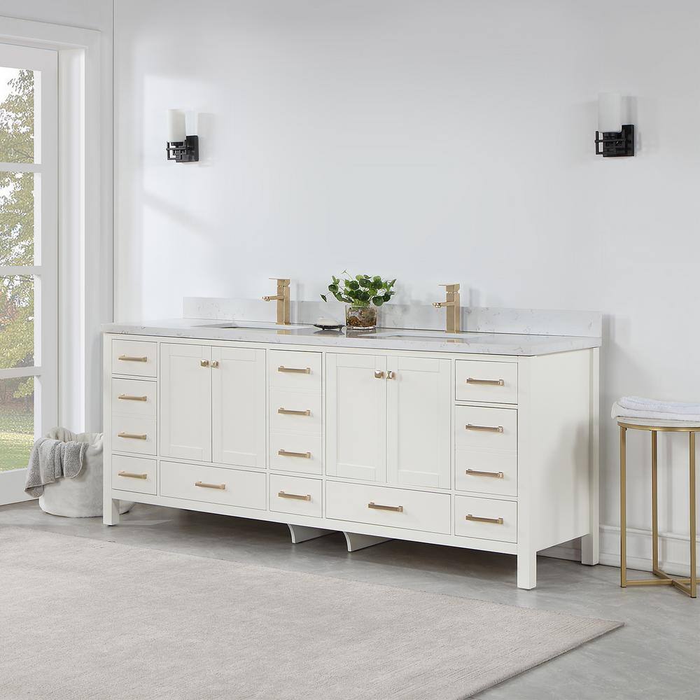 ROSWELL Shannon 84 in. W x 22 in. D 33.9 in. H Bath Vanity in White with White Composite Stone Top 885084-WH-WSN