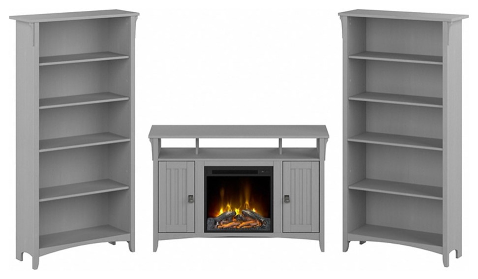 Salinas Fireplace TV Stand with Bookcases in Cape Cod Gray   Engineered Wood   Transitional   Entertainment Centers And Tv Stands   by Homesquare  Houzz