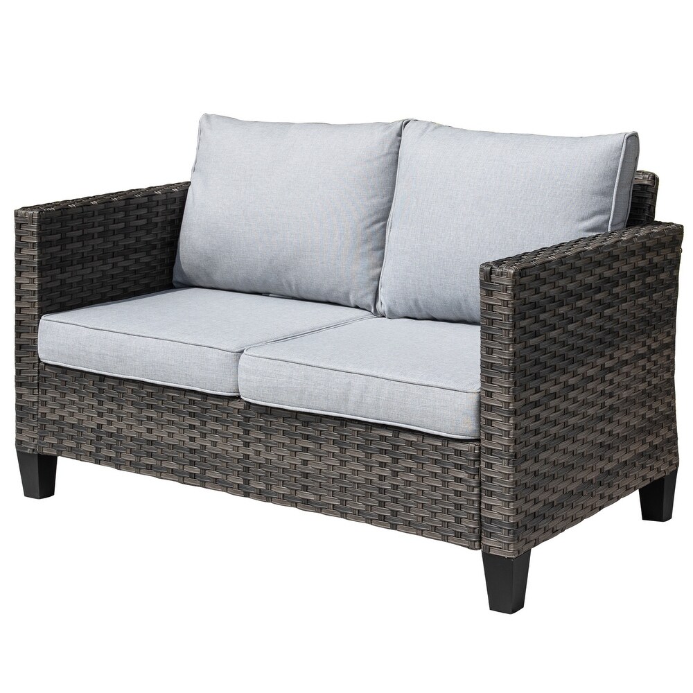 OVIOS Outdoor High back Grey Wicker Loveseat