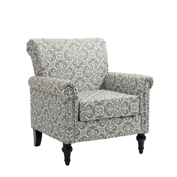 Floral Pattern Mid-Century Modern Accent Chair， Linen Armchair