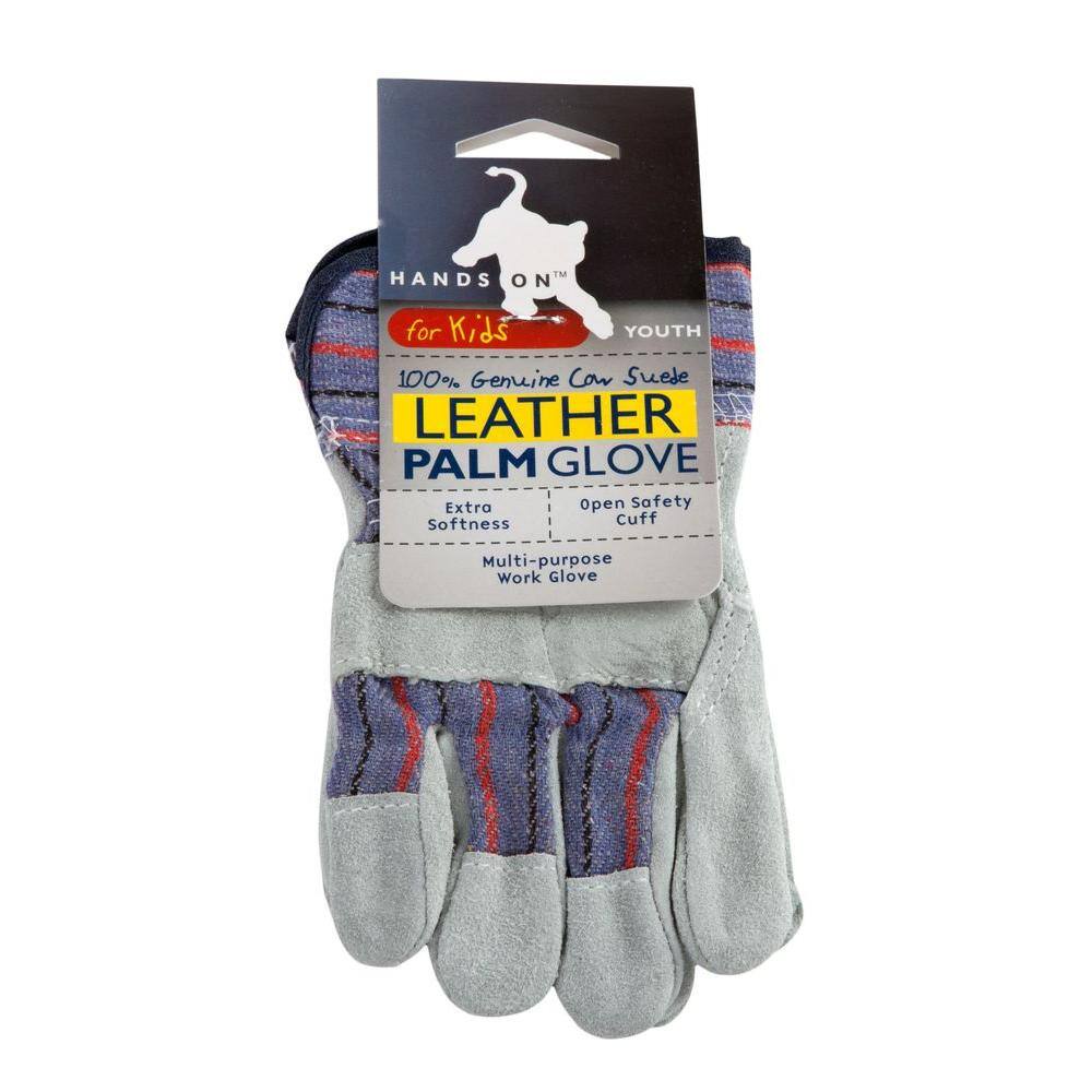 HANDS ON Premium Suede Leather Palm Gloves for Kids Safety Cuff LP4310-Y