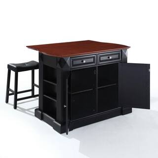 CROSLEY FURNITURE Coventry Black Drop Leaf Kitchen Island with Saddle Stools KF300074BK