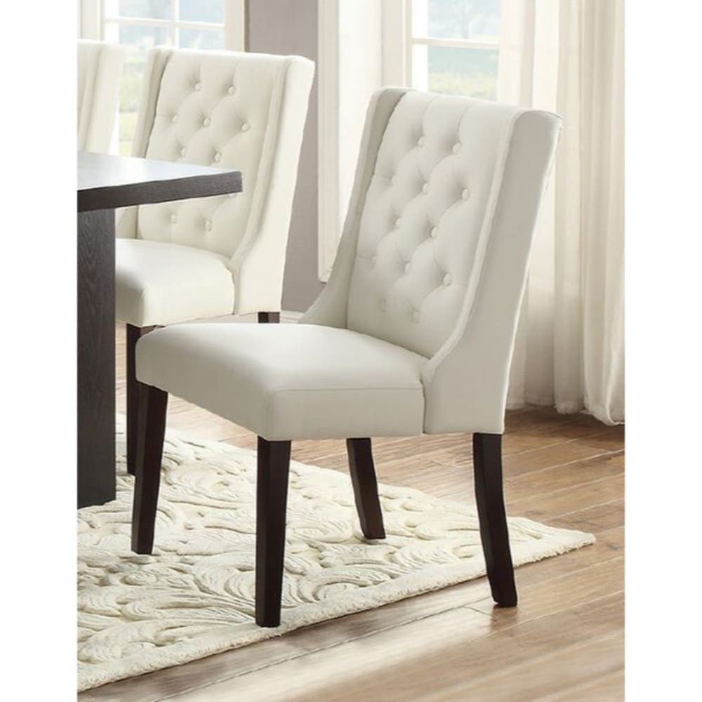 Upholstered Button Tufted Leatherette Dining Chair  Set Of 2 White   26\