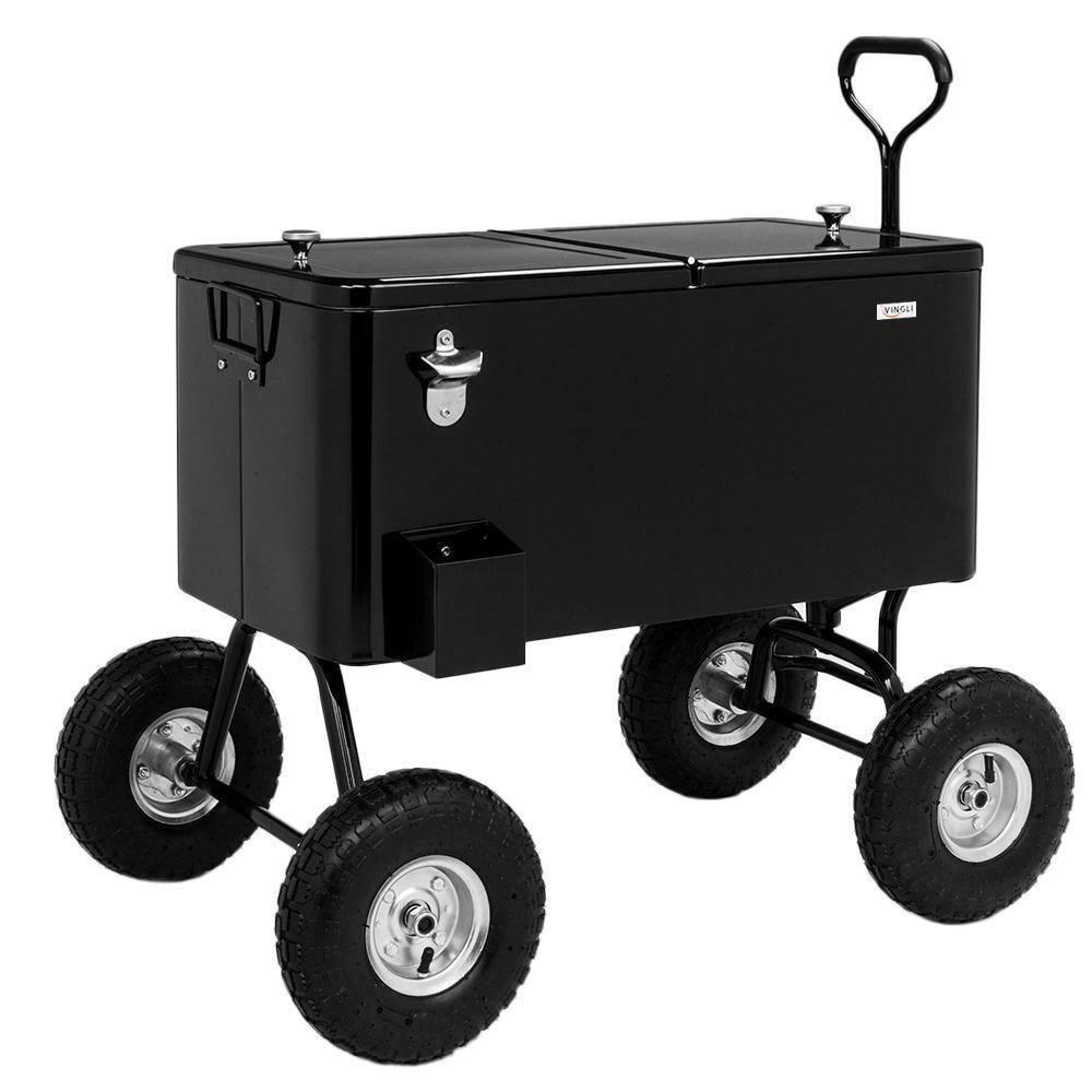 VINGLI 80 Qt. Wagon Rolling Cooler Ice Chest with Long Handle and 10 in. Wheels Portable Patio Party Bar Cold Drink Beverage HDG26000473