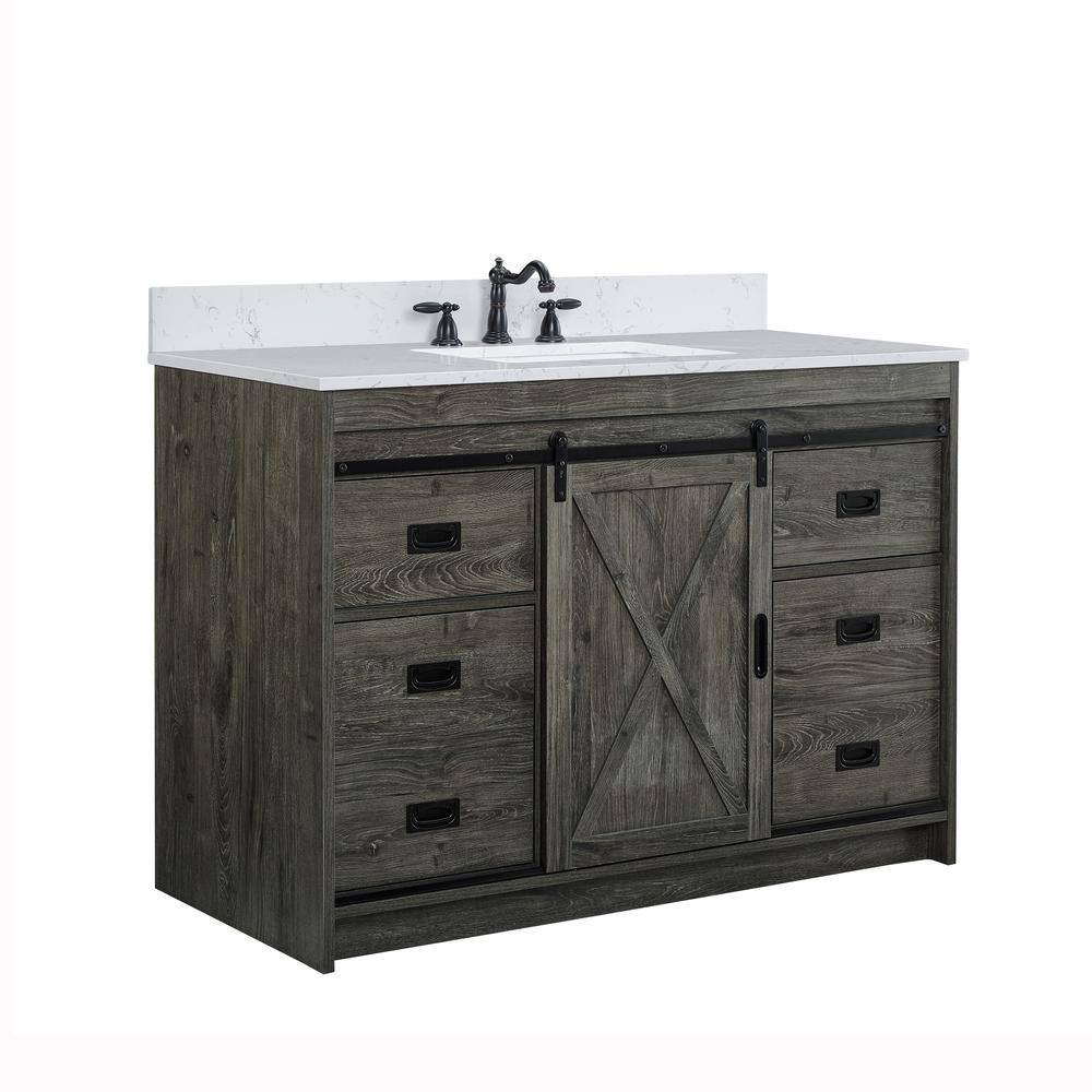 SUDIO Rafter 48 in. W x 22 in. D Bath Vanity in Charcoal Gray with Engineered Stone Vanity Top in Carrara White with Basin Rafter-48CG