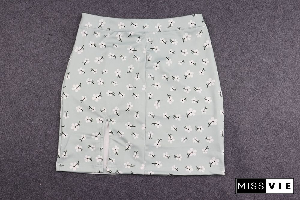 Summer Casual Mini Skirts Female Korean Women High-Waist Sexy Slim Floral Print Split Skirt For Women Short Hip Skirt