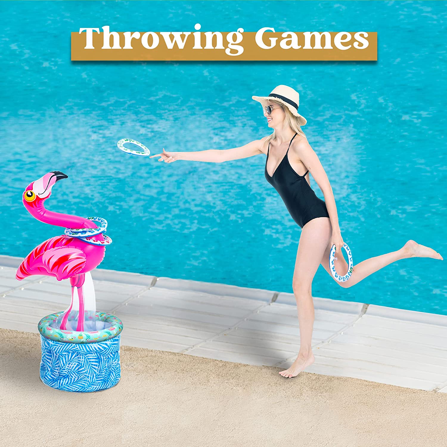 clearance sale - 50in Inflatable Flamingo Cooler With Toss Rings