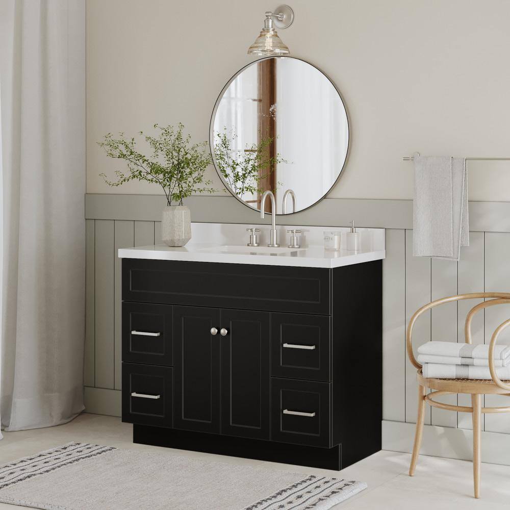 ARIEL Hamlet 43 in. Bath Vanity in Black with Quartz Vanity Top in White with White Basin F043S-WQ-VO-BLK