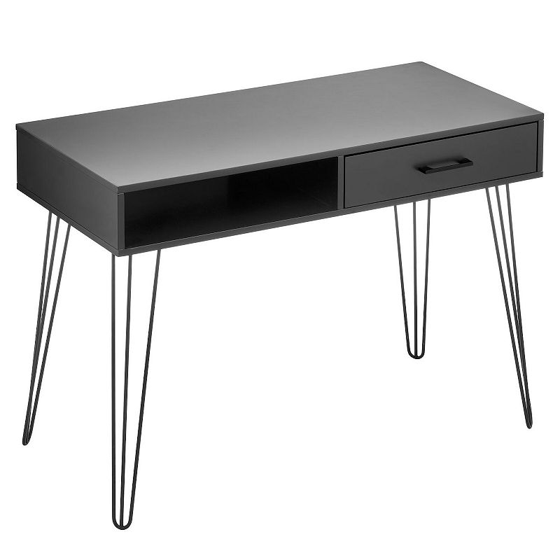 mDesign Metal/Wood Home Office Desk with Drawer， Hairpin Legs