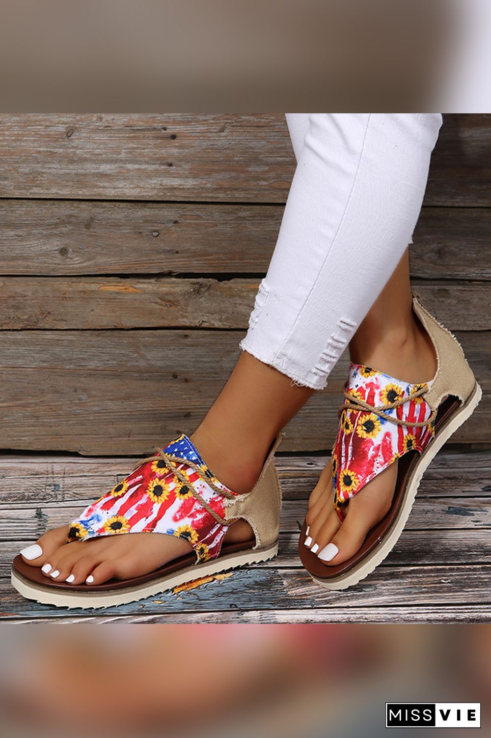 US Flag Sunflower Flat Sandals Wholesale