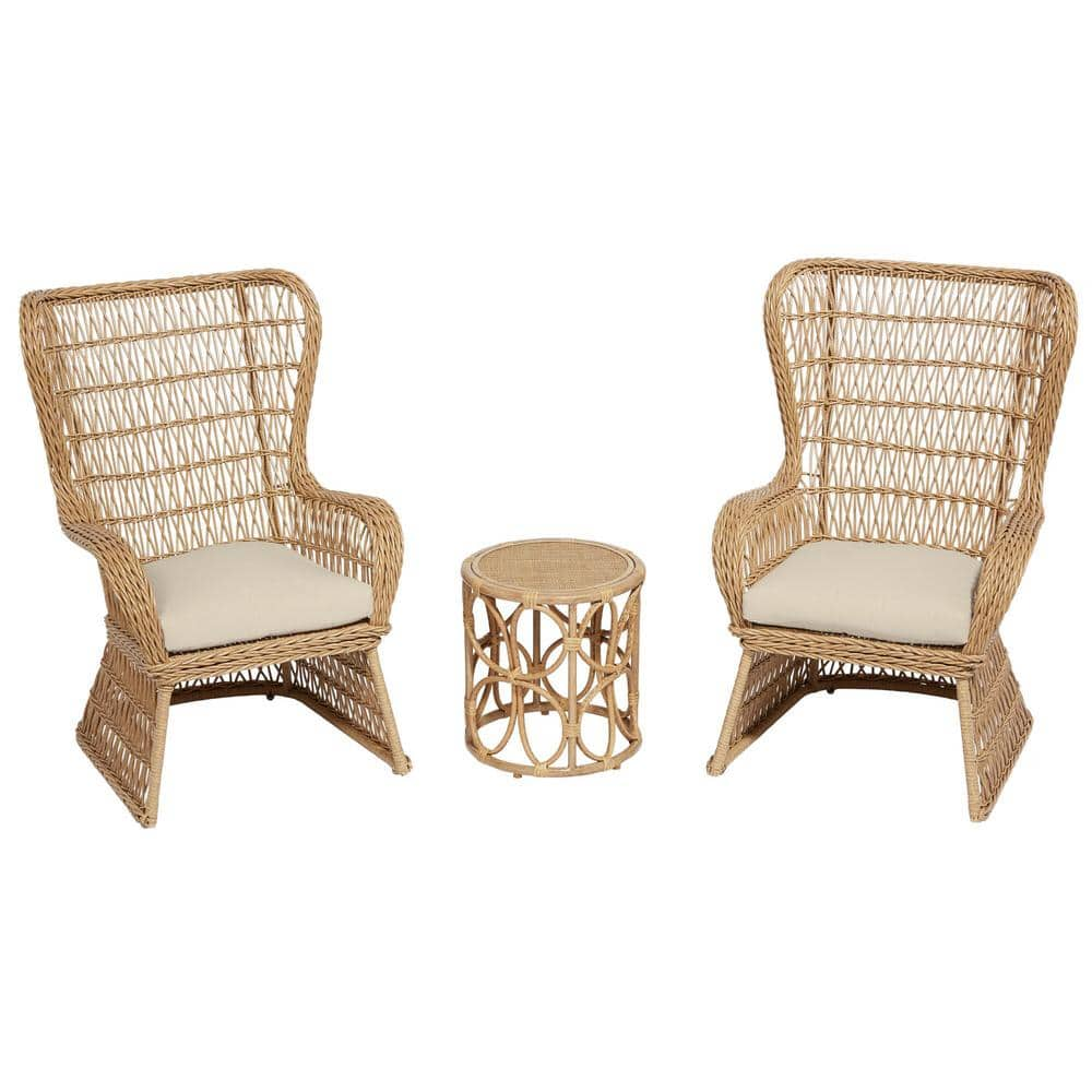 StyleWell Coco Breeze 3-Piece Brown Wicker Outdoor Seating Set with Beige Cushions FRS60745-ST-1