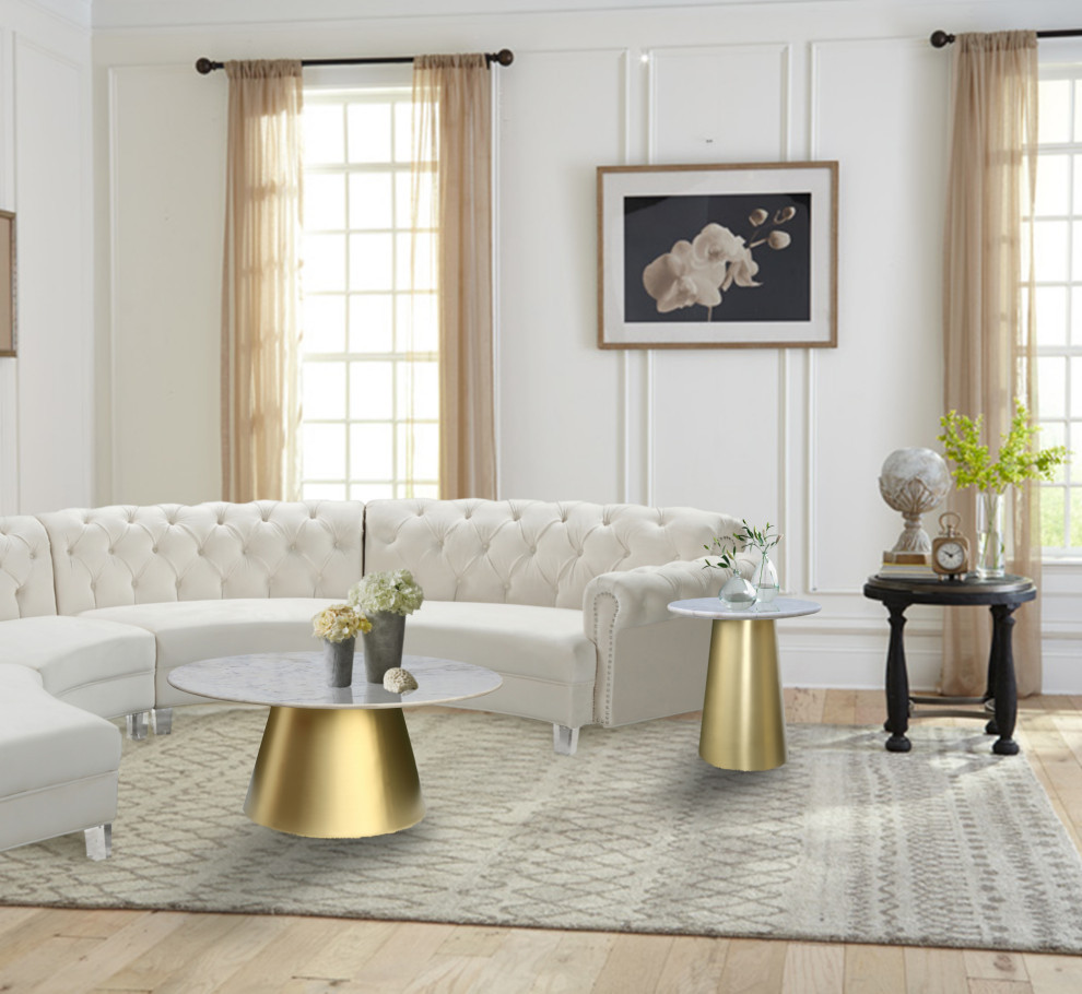 Sorrento Coffee Table  Marble Top  Brushed Gold Metal Base   Contemporary   Coffee Tables   by Meridian Furniture  Houzz