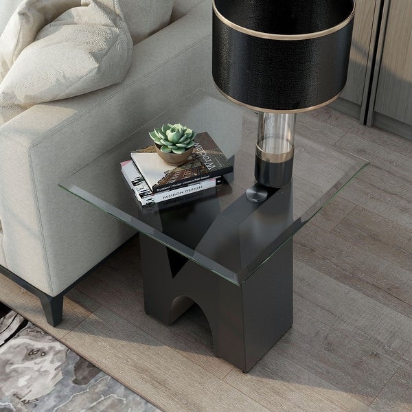 Noele Modern Black and Glasstop End Table by Furniture of America