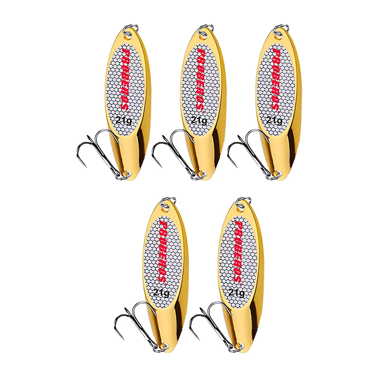 5x Fishing Spoons Vertical Hard Spinnerbaits Bass Baits Freshwater Saltwater Gold 21g