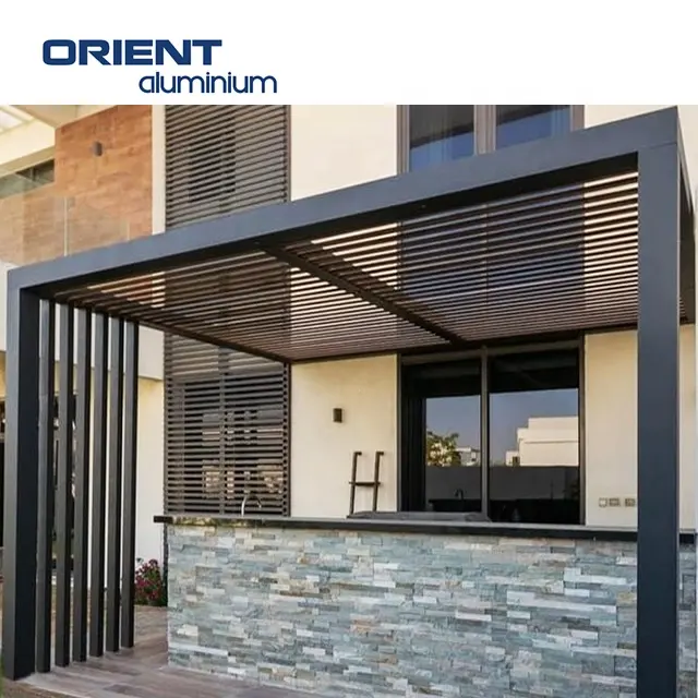 New  Motorized Aluminium Louvered Pergola Outdoor Aluminum Pergola With Adjustable Louvers