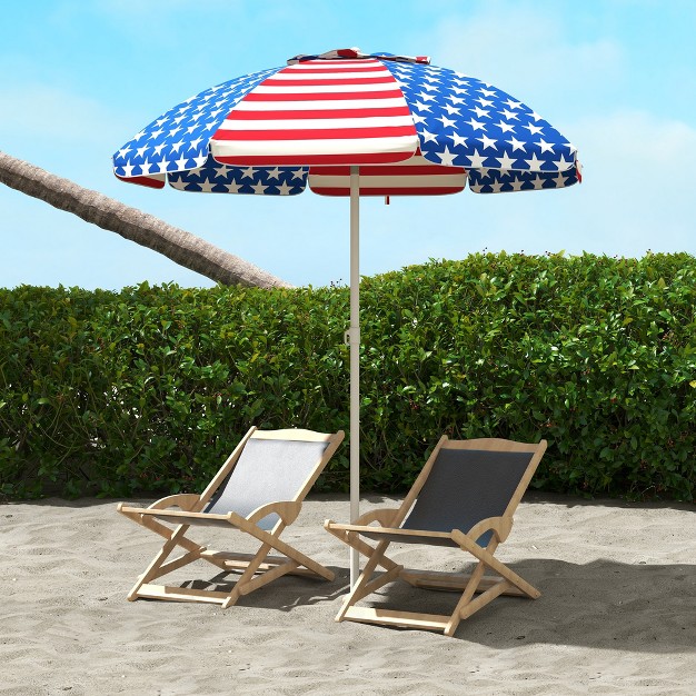 Outsunny 5 7 x27 Beach Umbrella Outdoor Umbrella With Vented Canopy American National Flag