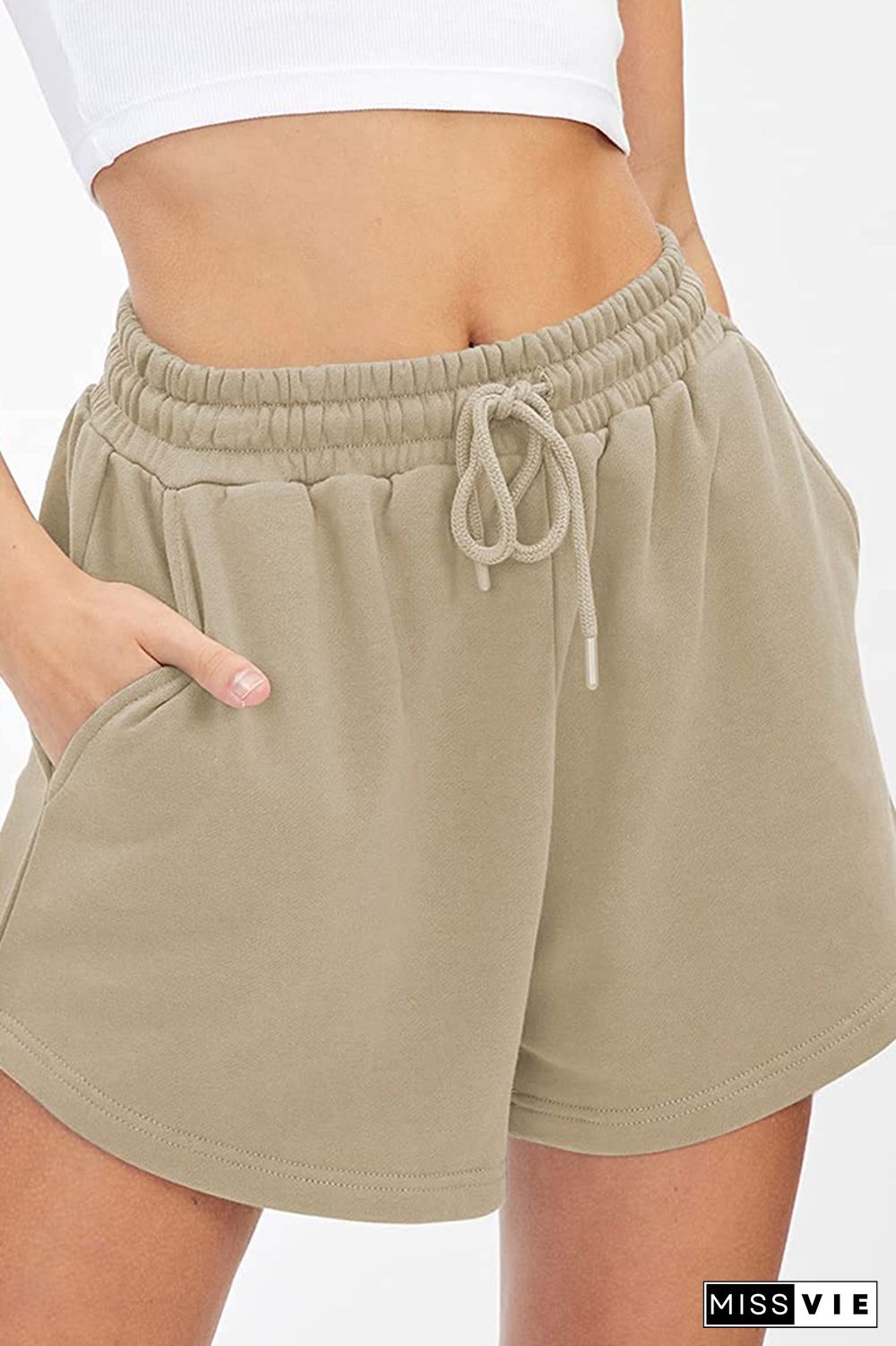 Plain High Waist Drawstring Shorts