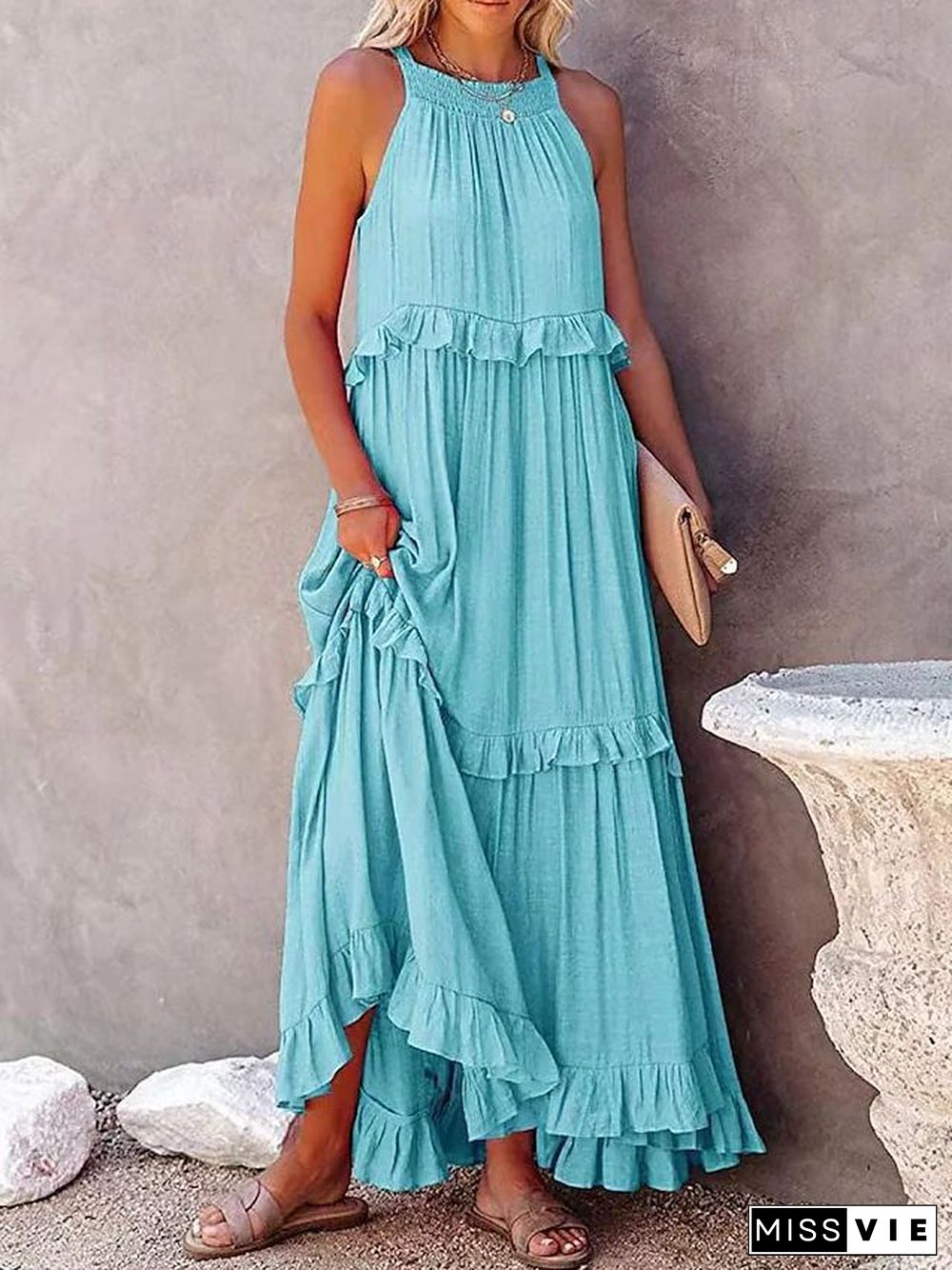 Long Ruffled With Swing Beach Maxi Dress