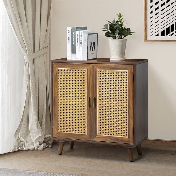 Woodland Multifunctional Rattan-Accented 2-Door Stackable Buffet Cabinet with Storage-28