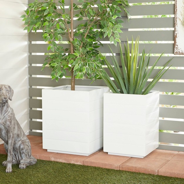 Olivia amp May 2pc Modern Square Metal Planter Pots White