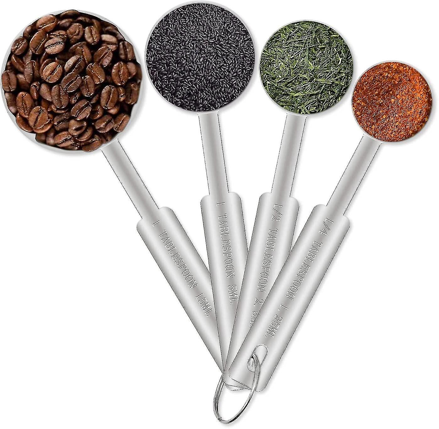Kitchen Baking Measuring Stainless Steel Spoon andcups Set For Dry Or Liquid (4 Pcs， Silver)