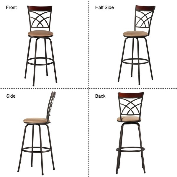 Bar Stools Adjustable Height Swivel Seat， Wood Top Rail Backrest， Set of 2