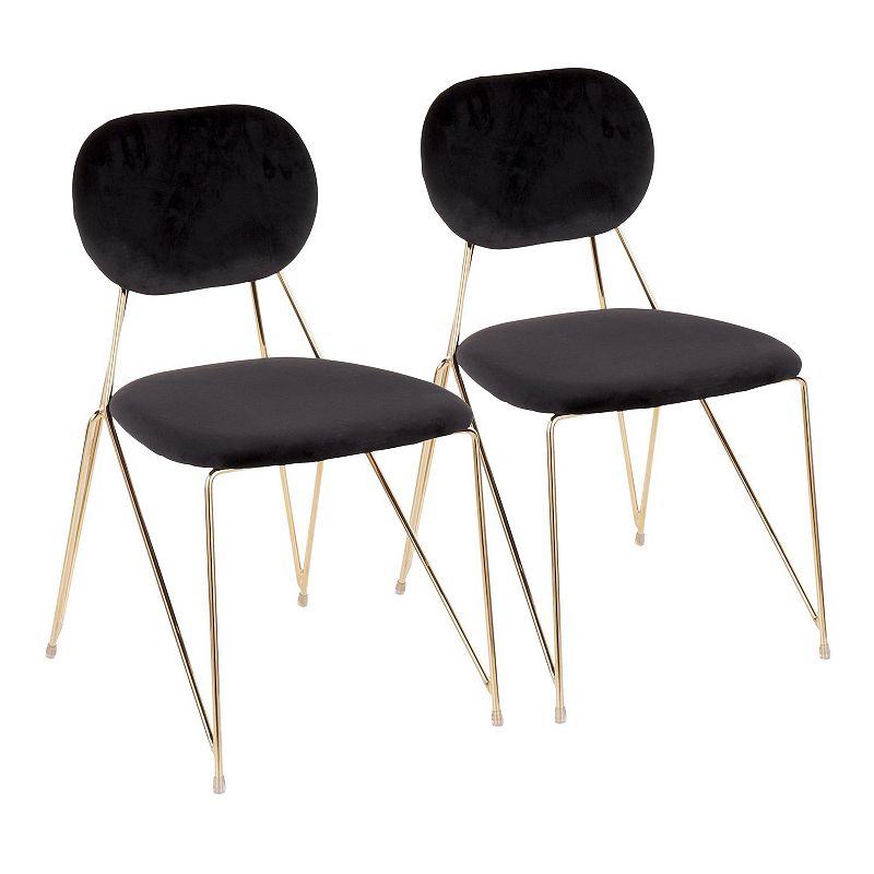 Set of 2 Gold Metal with Black Velvet Contemporary Chair 32.25