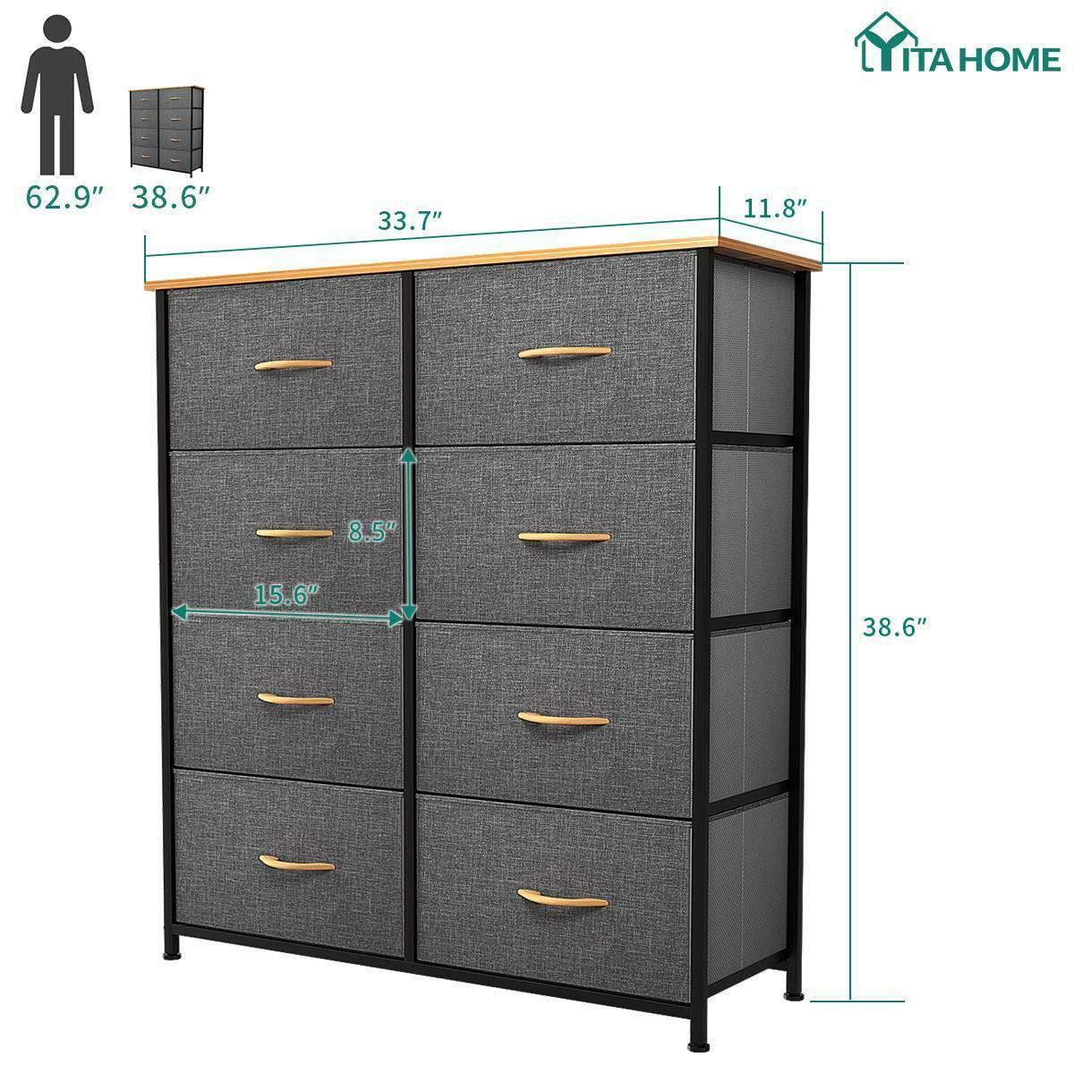 YITAHOME 8 Drawers Dresser Chest Storage Shelf Organizer for Living Room Bedroom