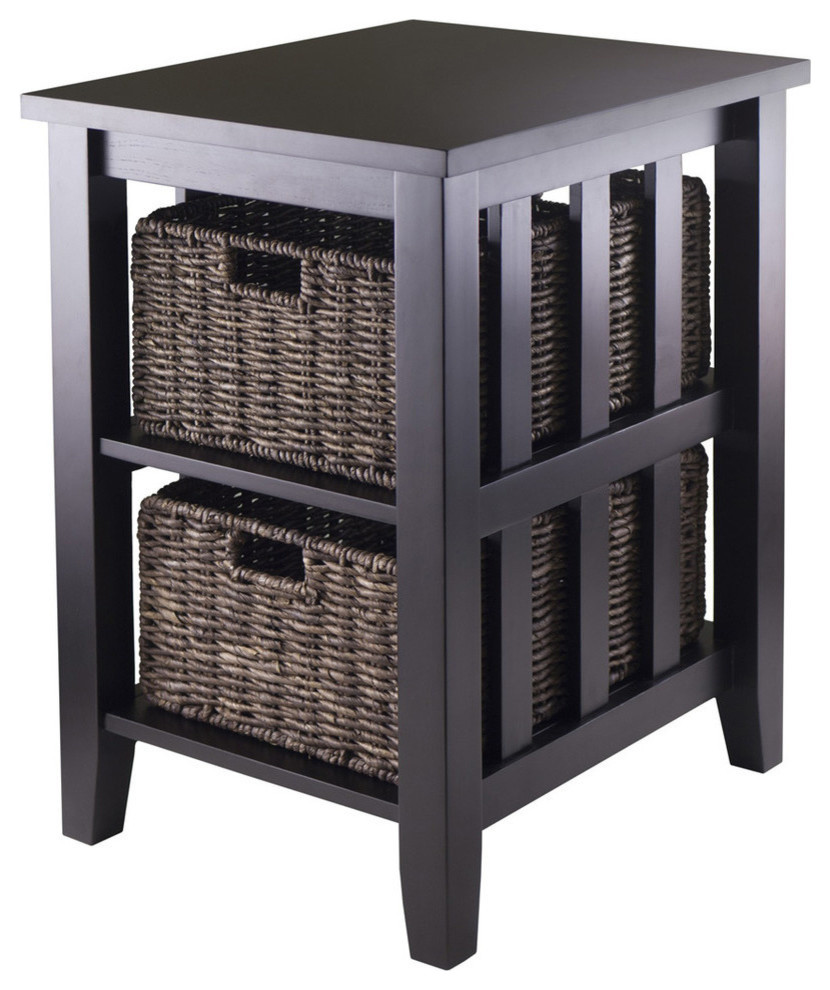 Winsome Wood Morris Side Table With 2 Foldable Baskets   Craftsman   Side Tables And End Tables   by Global Discount Store LLC  Houzz