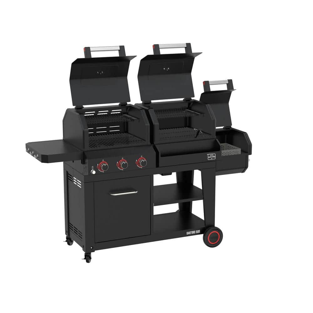 Nexgrill Oakford 1150 3-Burner Plus Offset Smoker Charcoal and Propane Combo Grill in Black 810-0072