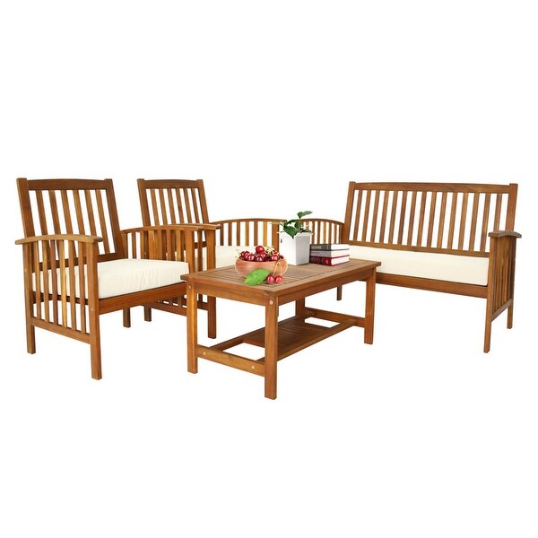 4 Piece Outdoor Patio Conversation Set with Soft Cushions and Coffee Table