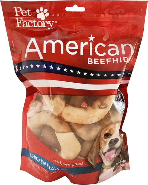 Pet Factory American Beefhide 3-inch Donuts Chicken Flavored Chewy Dog Treats， 8 count