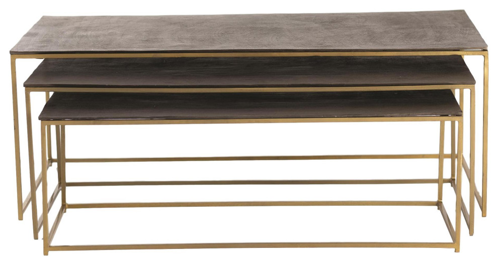 3 Piece Luxe Nesting Coffee Tables Set  Gold/Black   Contemporary   Coffee Table Sets   by My Swanky Home  Houzz