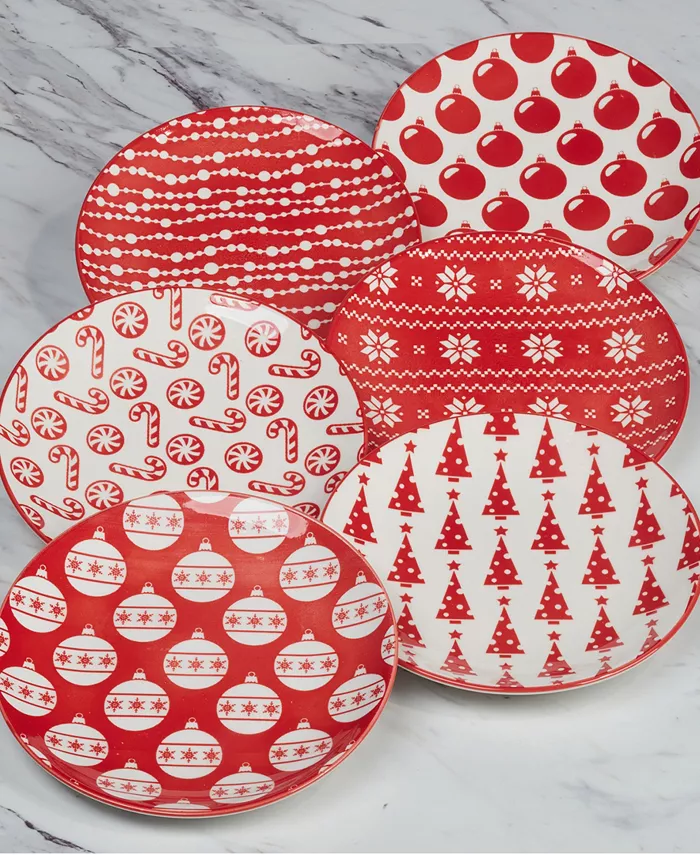 Certified International Peppermint Candy 6 Canape Plates Set of 6 Service for 6