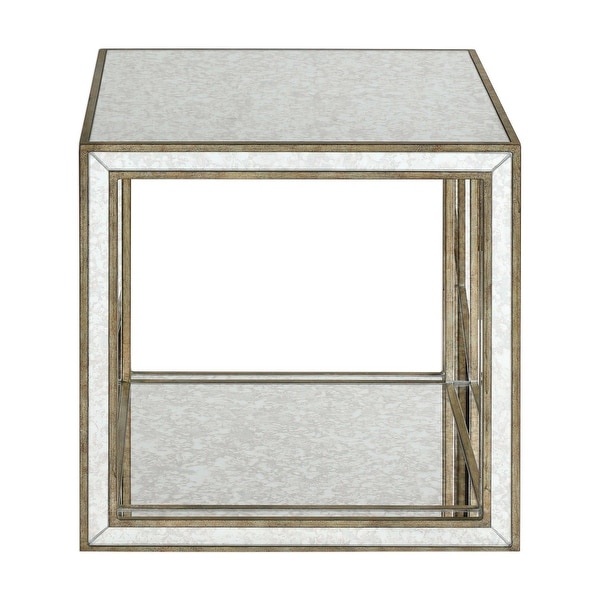 18.5? Julie Mirrored Antique Square Mirror Accent End Table Wood Frame