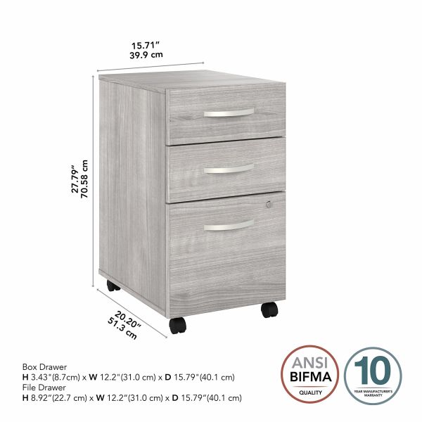 Bush Business Furniture Studio A 3 Drawer Mobile File Cabinet in Platinum Gray - Assembled