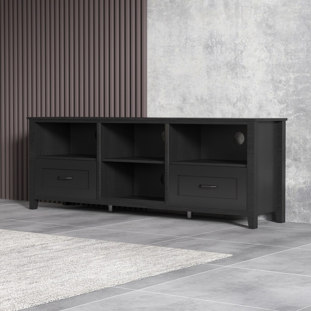 70.08 Inch Black TV Stand with 2 Drawers and 4 High Capacity Storage Compartment.