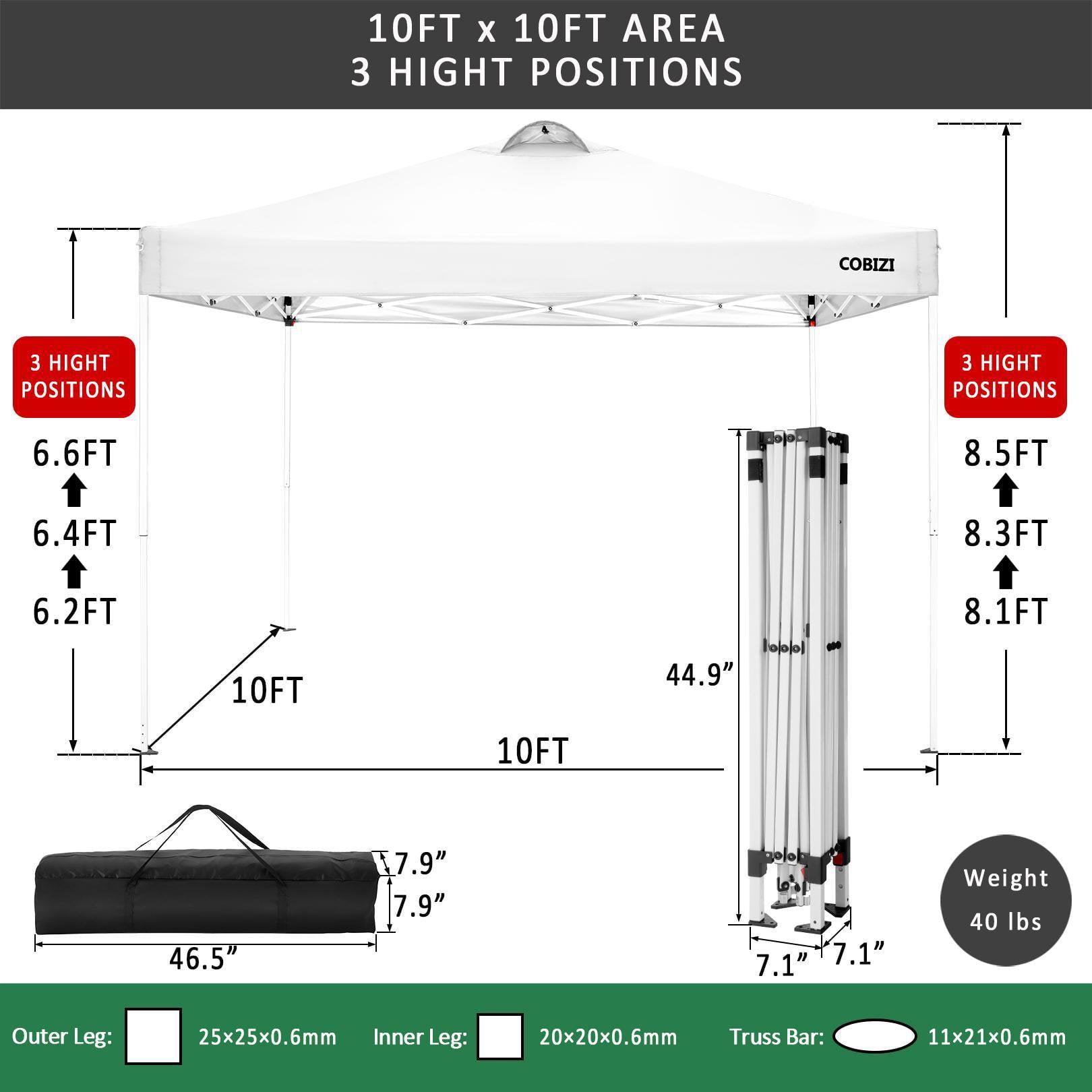 10' x 10' Canopy Tent Party Tent UV/Sun/Rain Protection Straight Leg Instant Pop Up Canopy Tent, Height Ajustable Beach Shade Tent Gazebo w/4 Removable Sidewalls, Carry Bag, 4 Sandbags, White