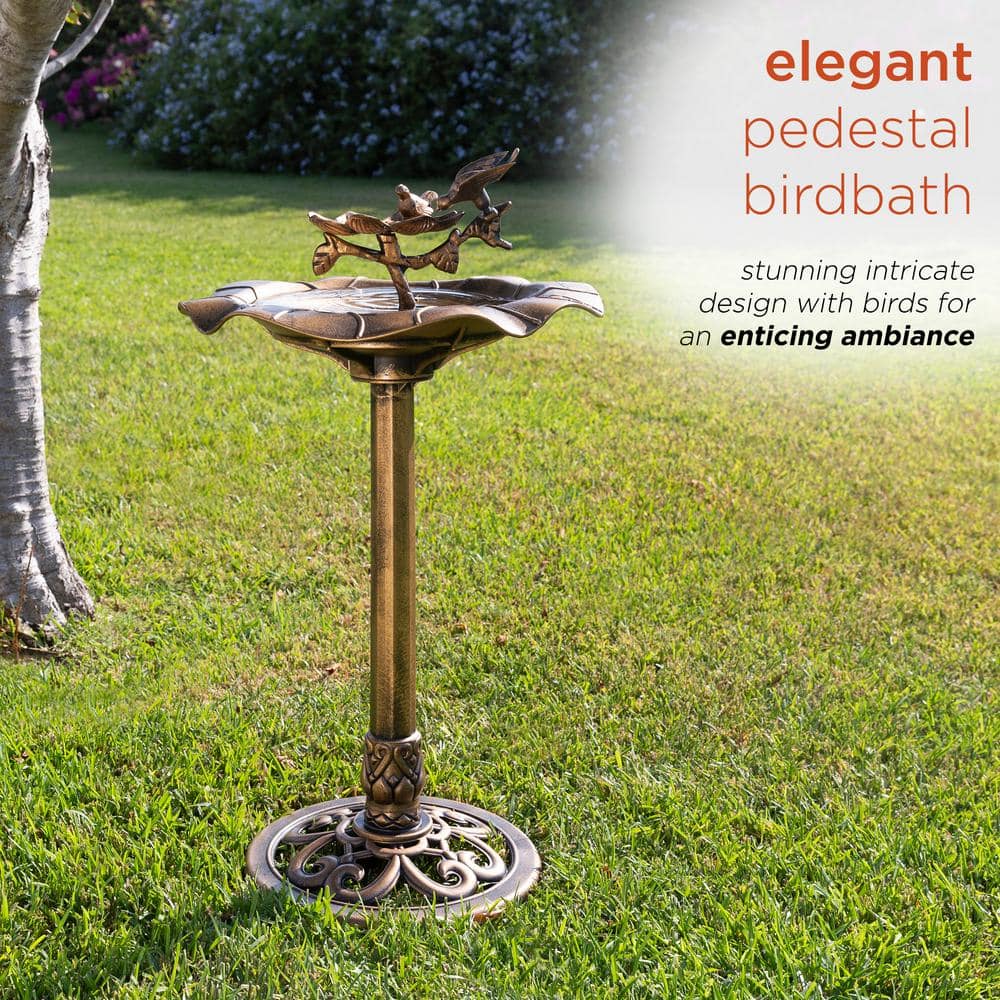 Alpine Corporation 34 in. Tall Pedestal Birdbath Fountain with Bird and Flower TEC380