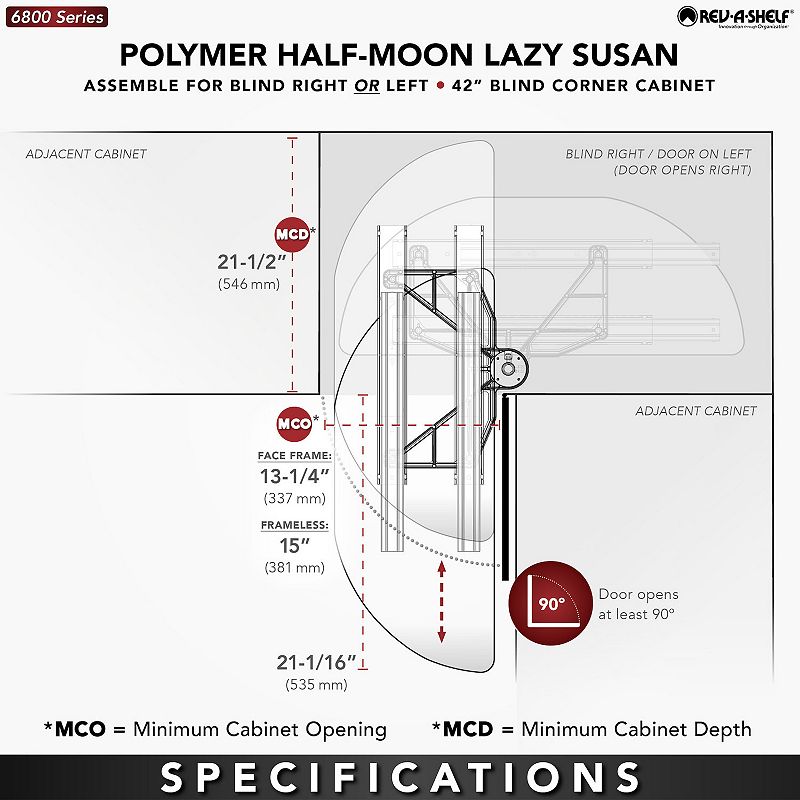 Rev-A-Shelf 31 Lazy Susan Half-Moon Polymer 2-Tier Blind Cabinet 6882-31-11-570