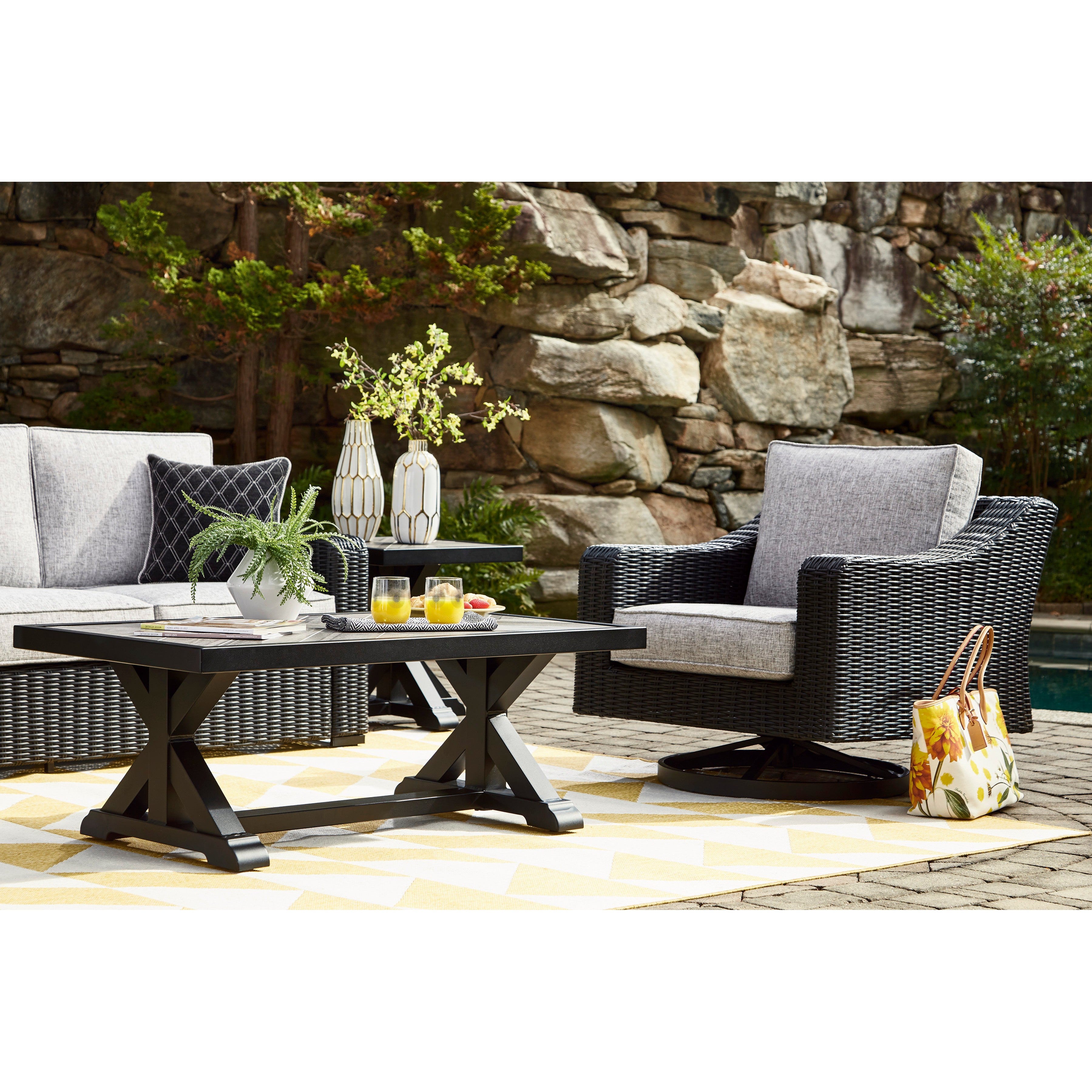 Fire Island Black Outdoor 3-Piece Seating Set (Sofa +2 Swivel Rockers)