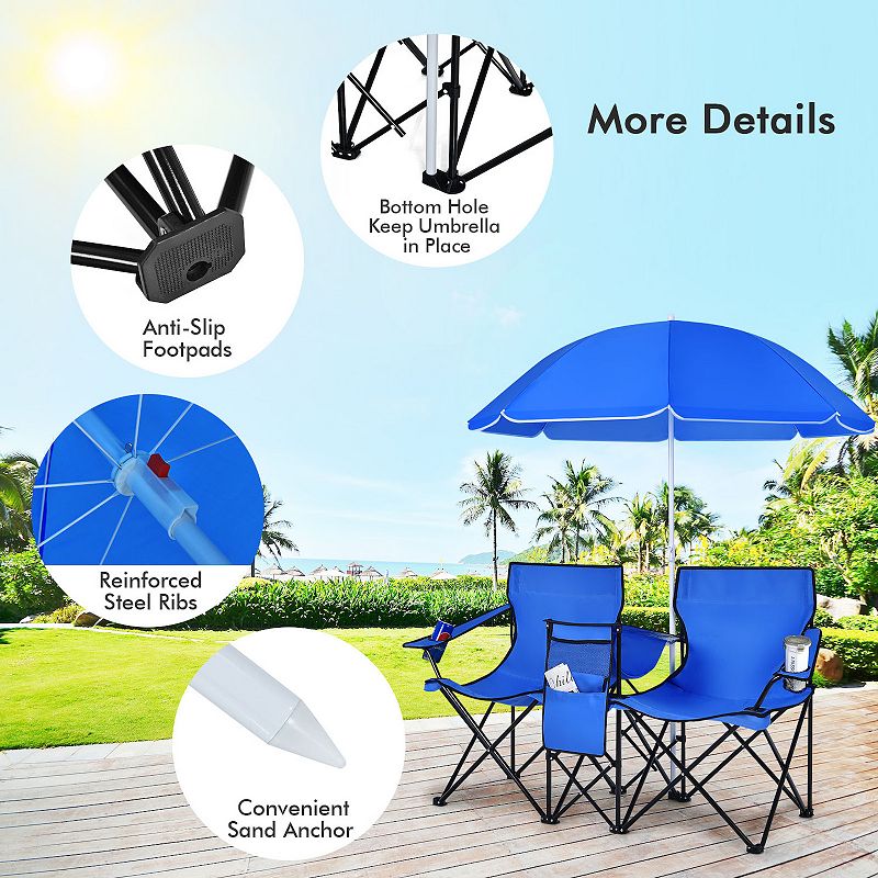 Portable Folding Picnic Double Chair With Umbrella