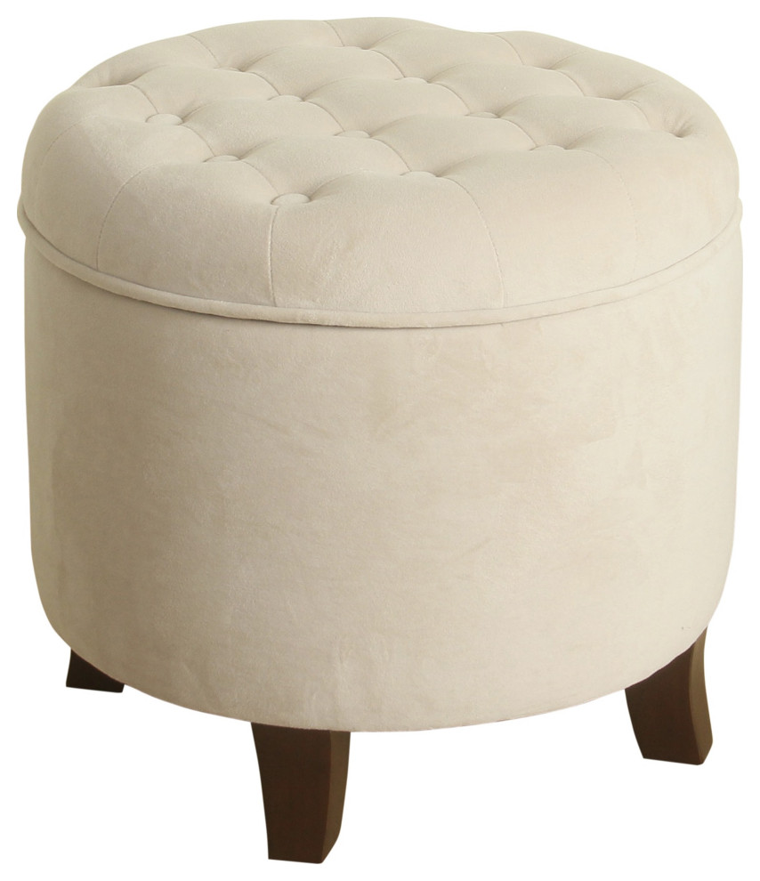 Benzara BM194931 Velvet Wooden Ottoman With Hidden Storage  Cream and Brown   Transitional   Footstools And Ottomans   by Uber Bazaar  Houzz