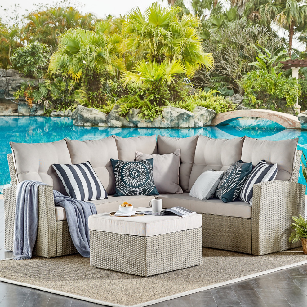 Canaan  Weather Wicker Outdoor Double Loveseat Sectional Sofa   Tropical   Outdoor Sofas   by Bolton Furniture  Inc.  Houzz